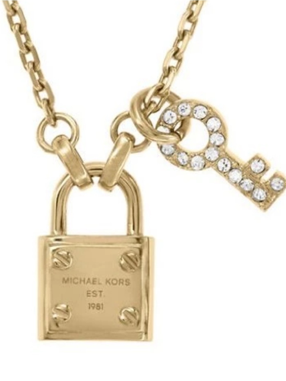Michael Kors Gold Padlock Necklace with Crystal Key Charm